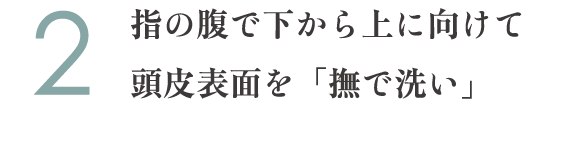 2.指の腹で下から上に向けて頭皮表面を「撫で洗い」