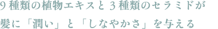 9種類の植物エキスと3種類のセラミドが
髪に「潤い」と「しなやかさ」を与える