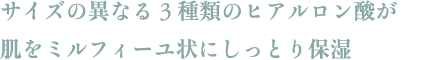 サイズの異なる3種類のヒアルロン酸が肌をミルフィーユ状にしっとり保湿