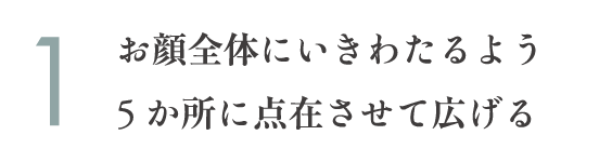 1.お顔全体にいきわたるよう5か所に点在させて広げる