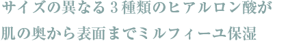 サイズの異なる3種類のヒアルロン酸が肌の奥から表面までミルフィーユ保湿