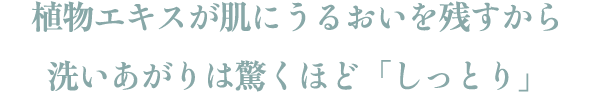 植物エキスが肌にうるおいを残すから洗いあがりは驚くほど「しっとり」