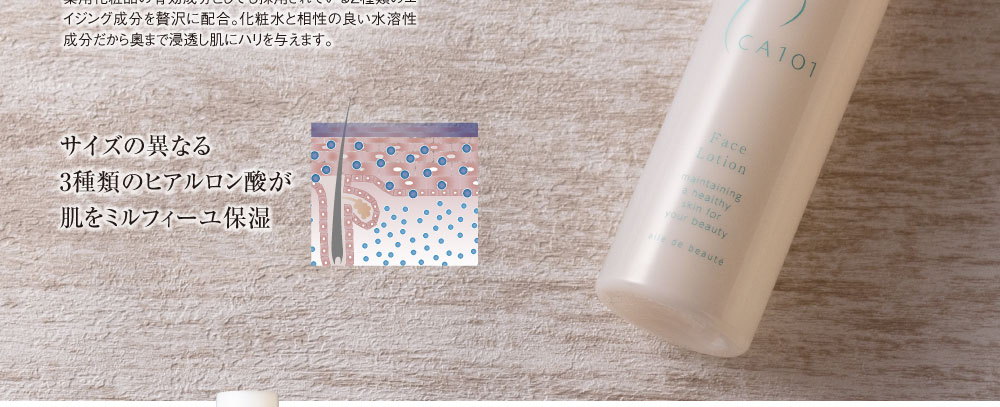ナノ化されたヒアルロン酸が肌の奥まで浸透して保湿力をアップ。